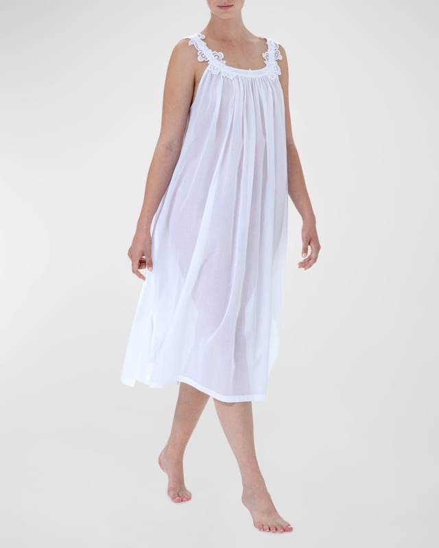 Ronya-1 Ruched Lace-Trim Cotton Nightgown